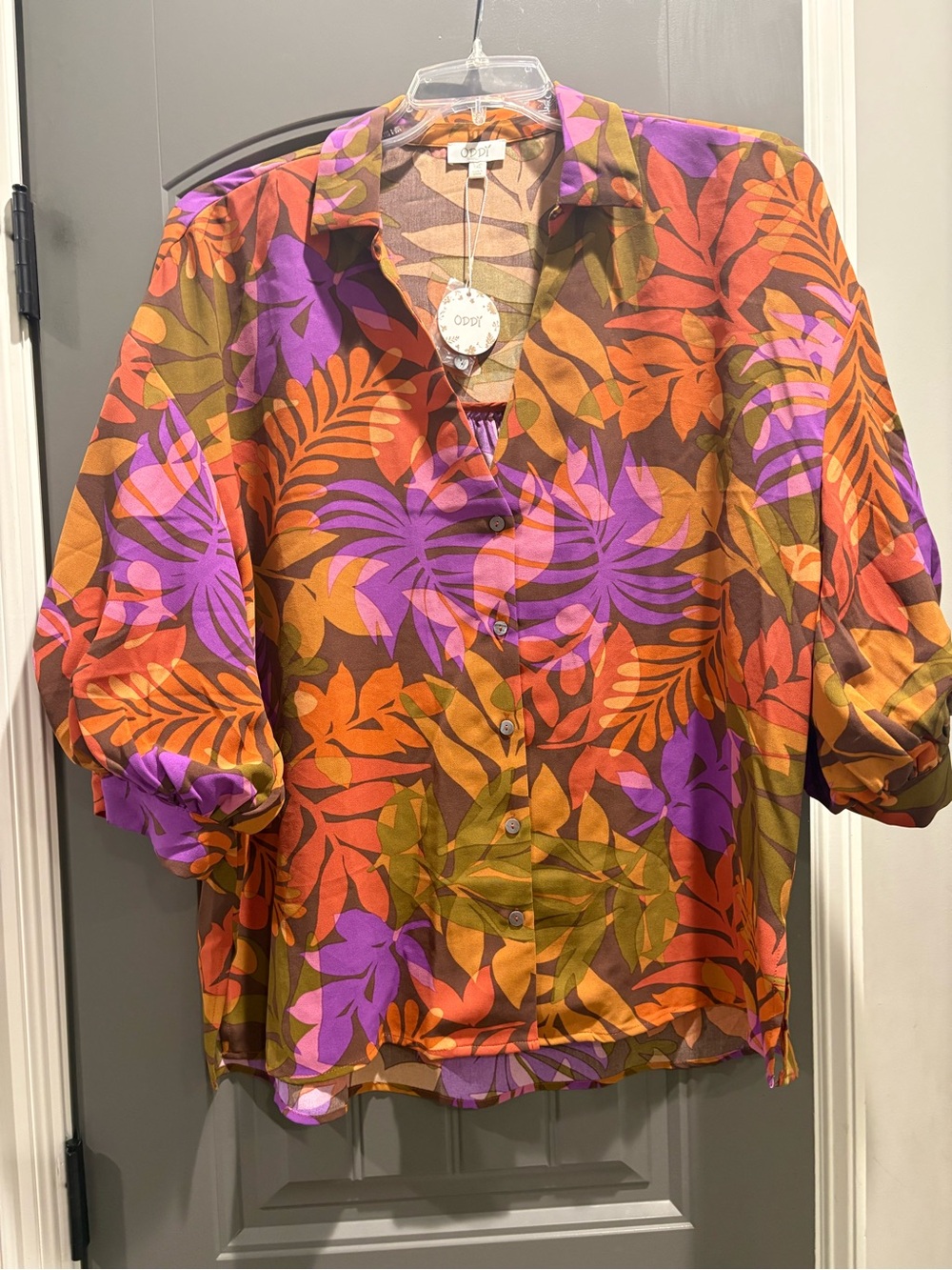 ODDY Tropical Leaf Button-Down Shirt, NWT